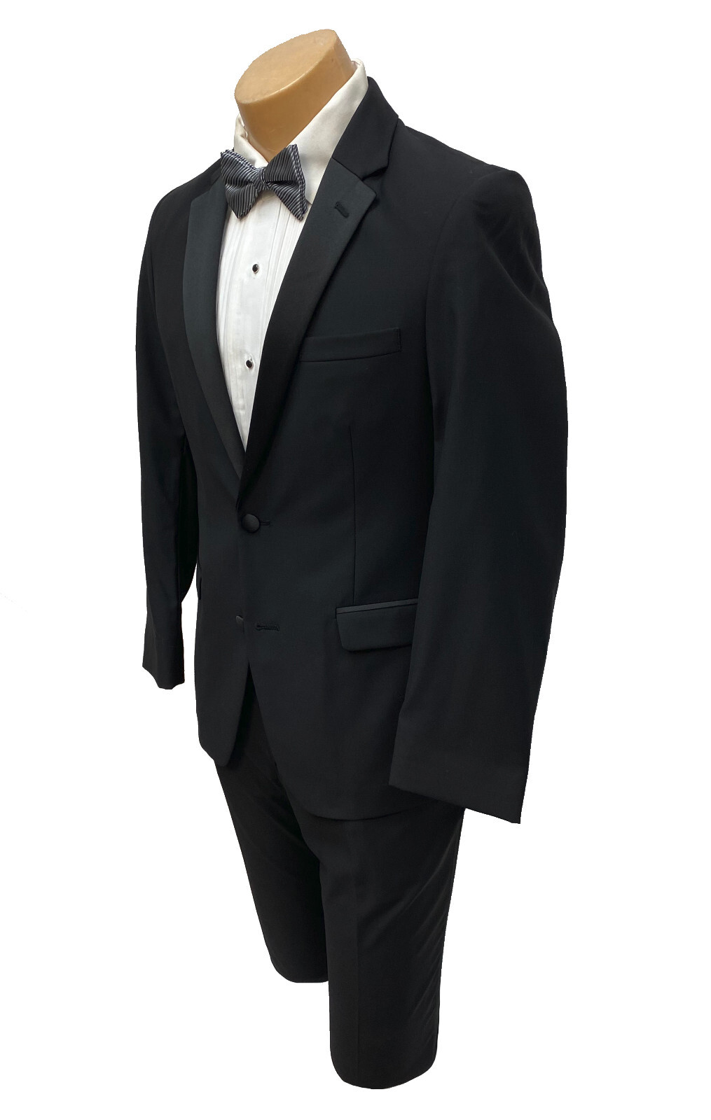Men's Black Tuxedo with Flat Front Pants High Quality Merino Wool Modern Fit