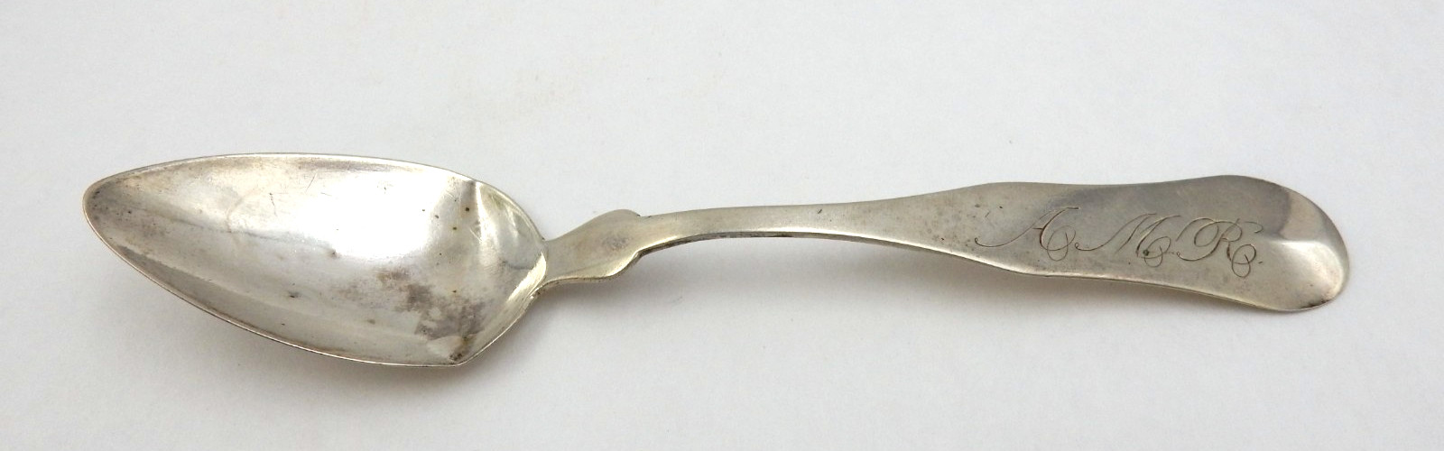 ANTIQUE N. HOWARD & SON MONOGRAMMED "AMR" PURE COIN SILVER SPOON, 13 GRAMS
