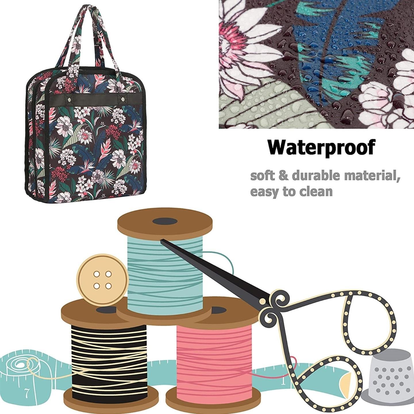 PACMAXI Craft Sewing Accessory Organizer Storage Bag Cross Stitch Flowers Black