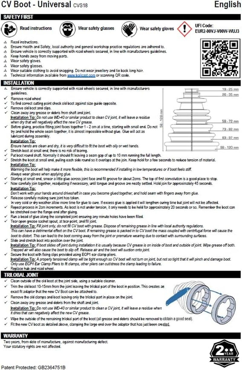 CVS18 Universal Split Constant Velocity Joint Gaiter Boot Replacement Kit...