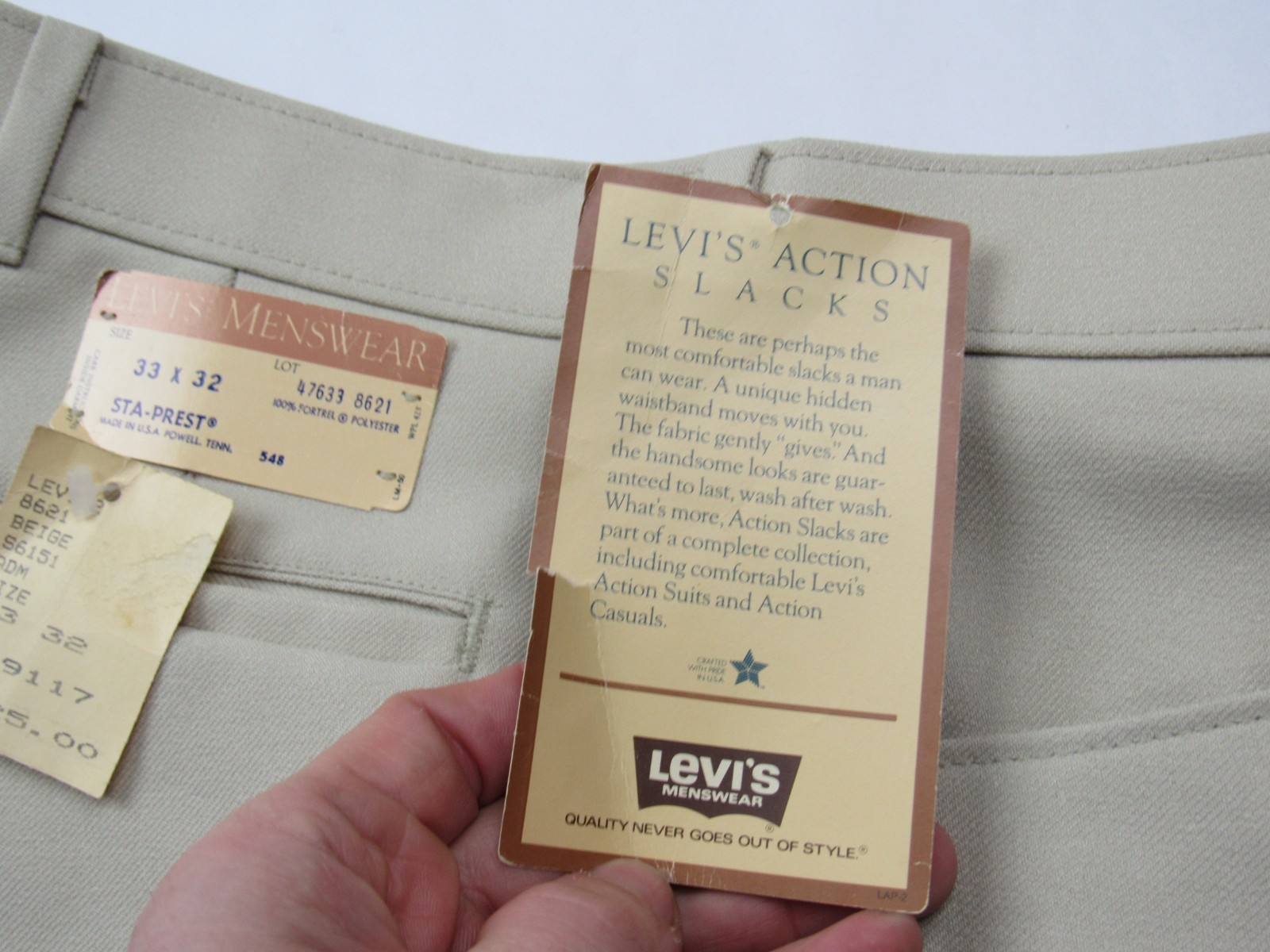 Vtg NOS Levi’s Menswear Action Slacks Sta Prest 33x32 Beige Pants 70s 80s NWT