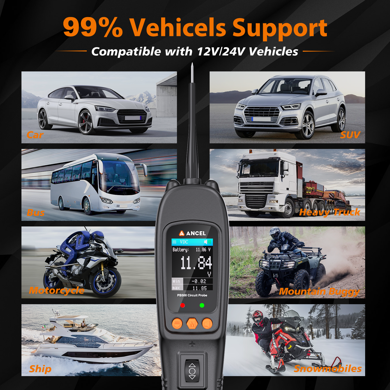 ANCEL PB500 Circuit Tester Power Electrical Probe 12V/24V Power Scan AC DC Test