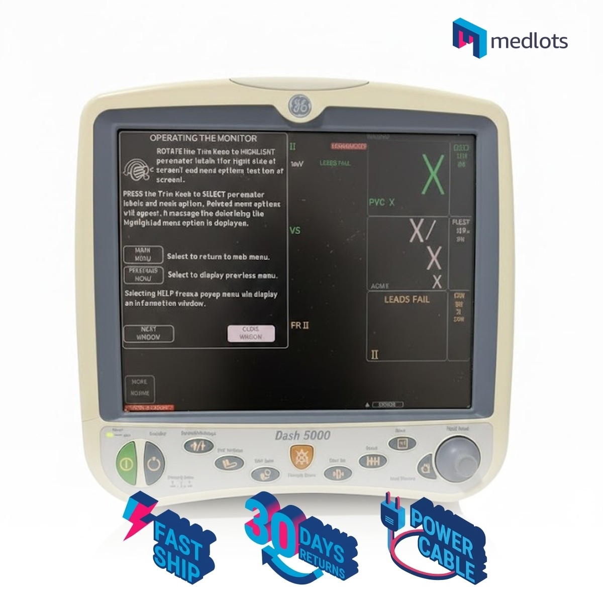 GE Dash 5000 Patient Monitor Masimo BP, SP02, Temp, C02, NBP, EGC