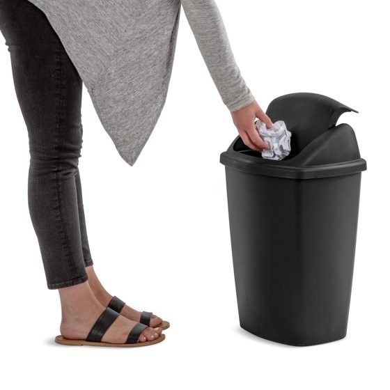 7.5 Gallon Kitchen Trash Can with Swing Top Lid Black Plastic Garbage Bin