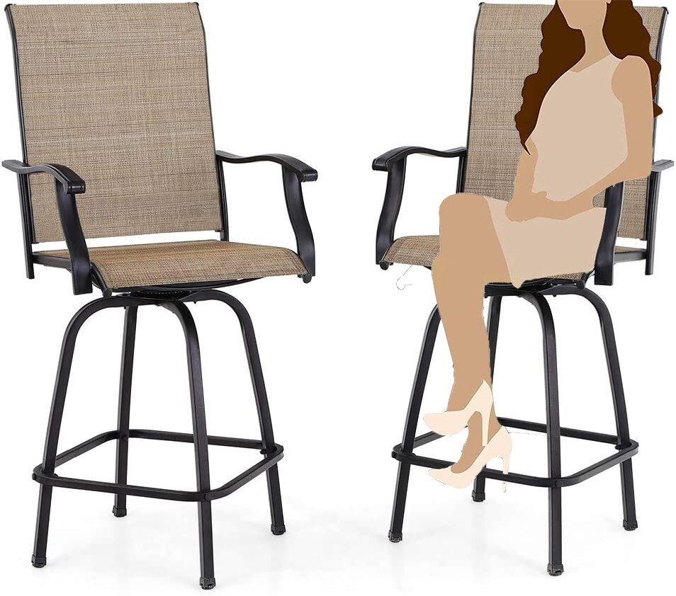 Outdoor Patio Chairs Set of 2 Swivel Bar Stools Bar Height Bistro Barstools