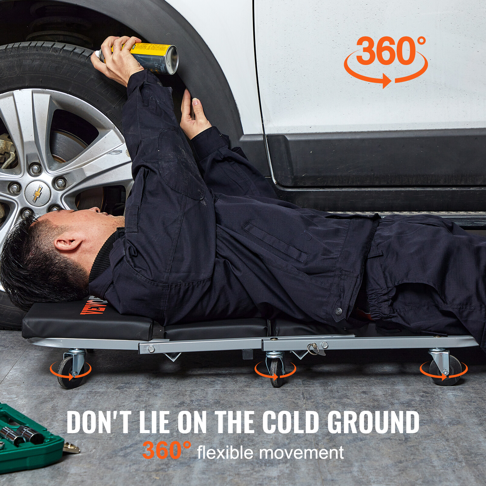 VEVOR Mechanic Creeper 36''300Lbs 2 in 1 Folding Rolling Garage Stool Shop Chair