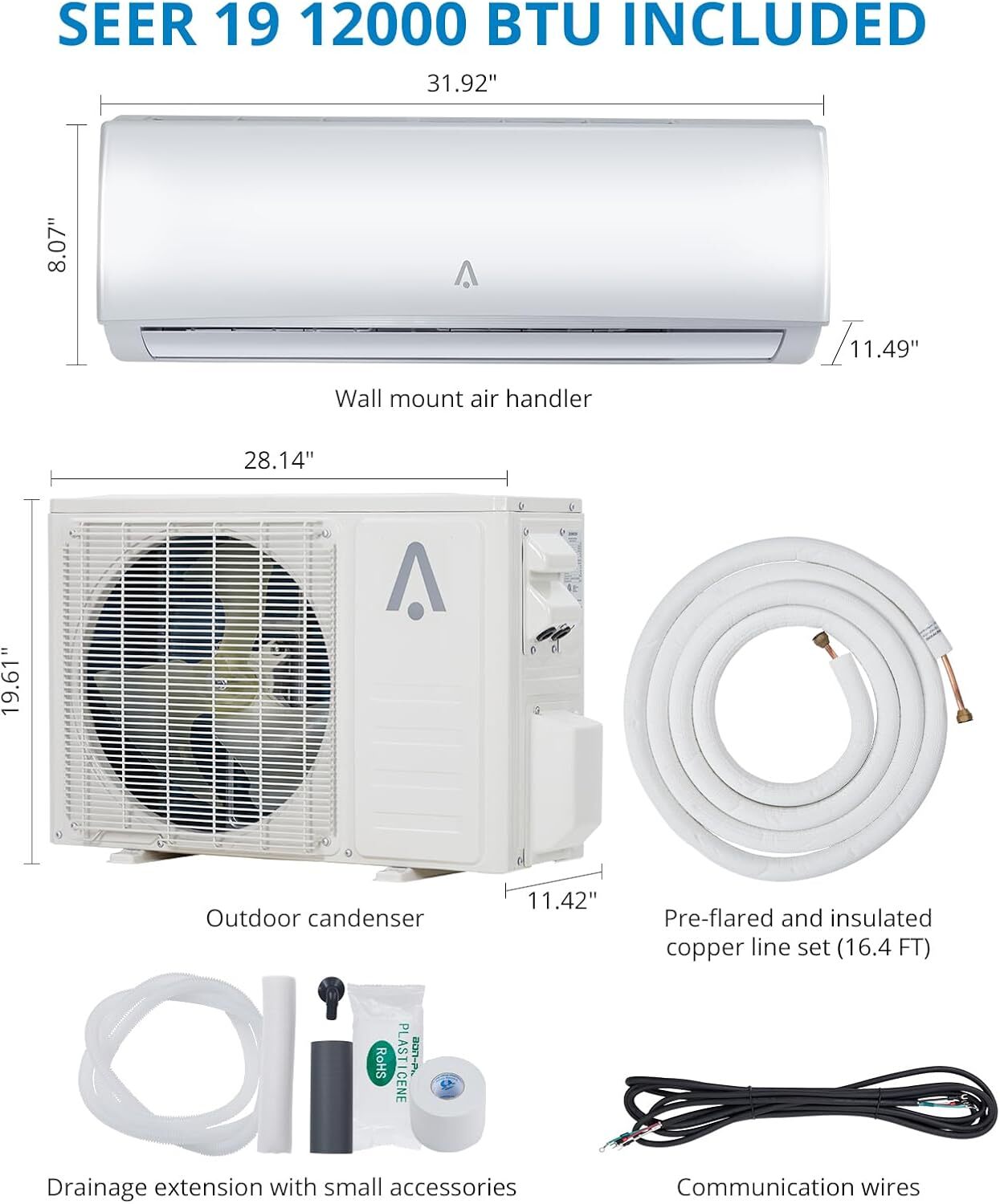 12000 BTU Mini Split Air Conditioner Ductless Inverter AC W/Heat Pump 230V WIFI