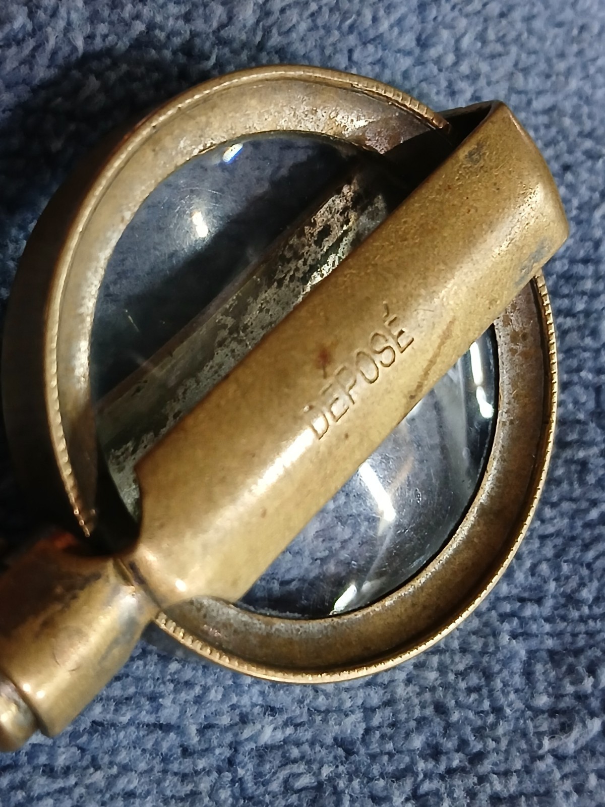 Antique French Brass Folding Magnifying Glass-Dèposè-Swivel Pocket Loupe c.1900
