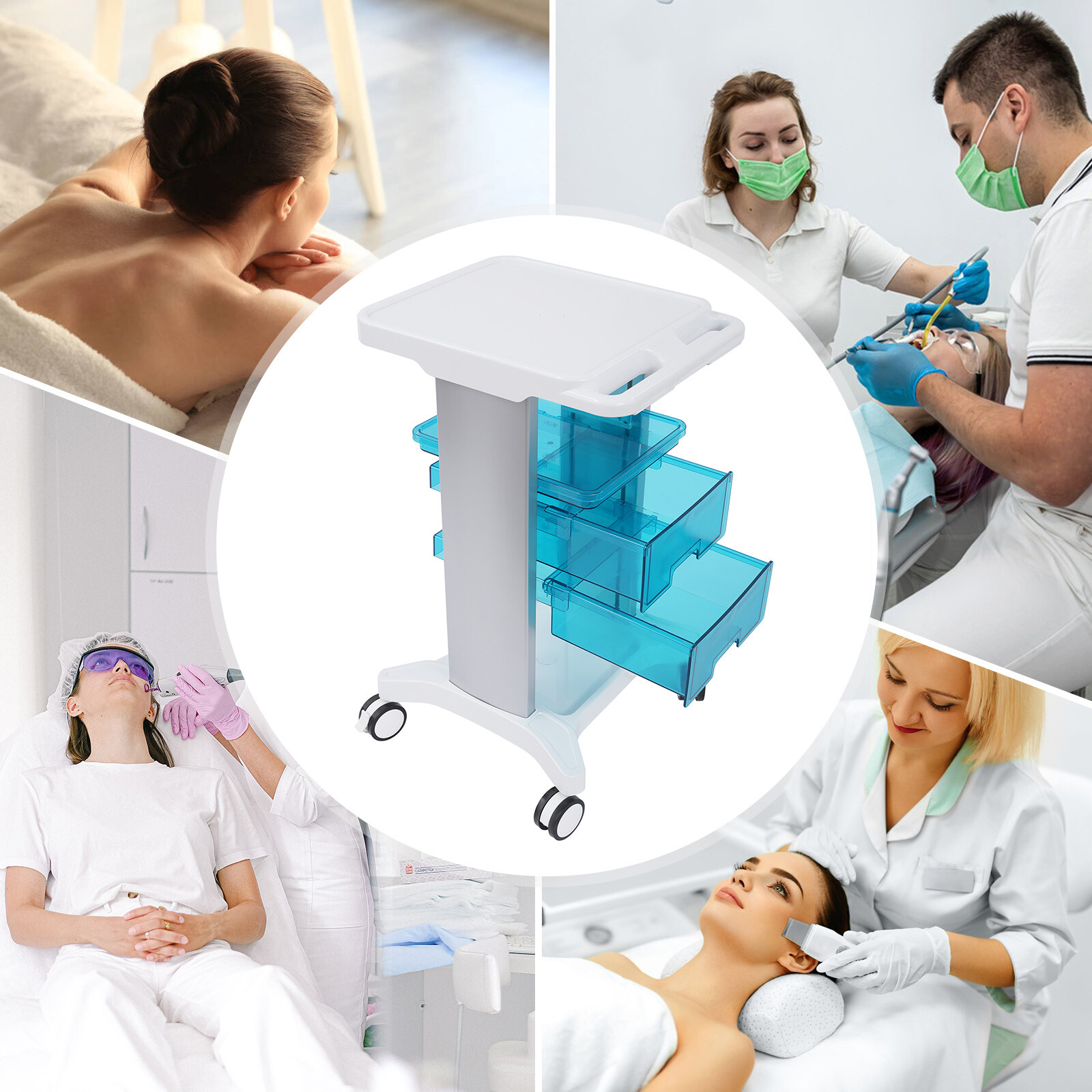 Medical Beauty Trolley Carts Mobile Cart Instrument With 3 Trays 360° wheels