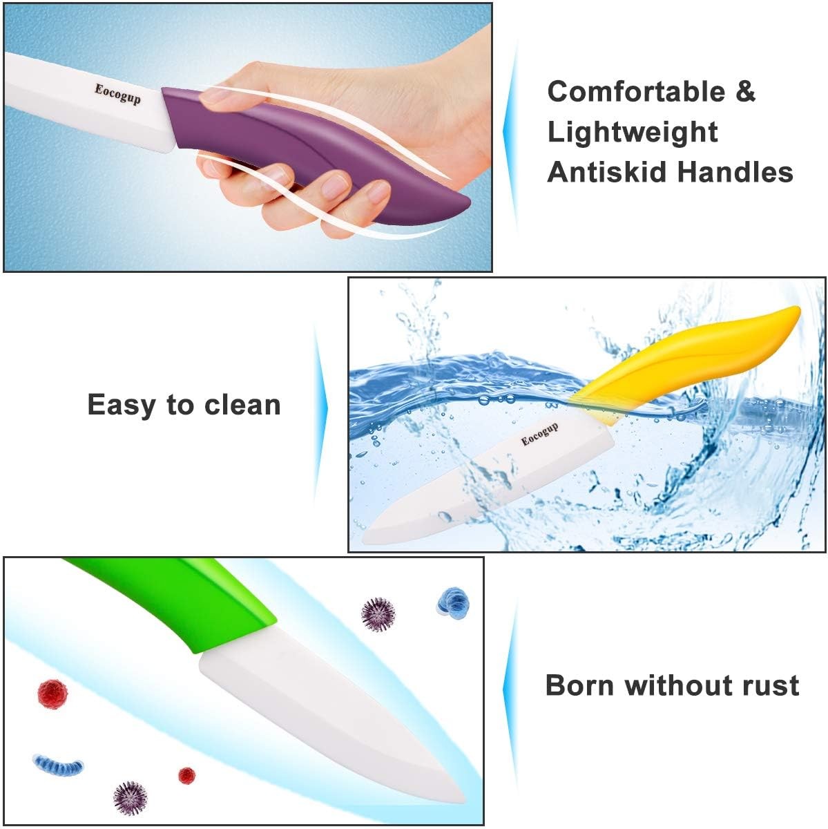 Updated Version Ceramic Knife Set 4-Piece Color with Sheaths (Includes 3" Paring