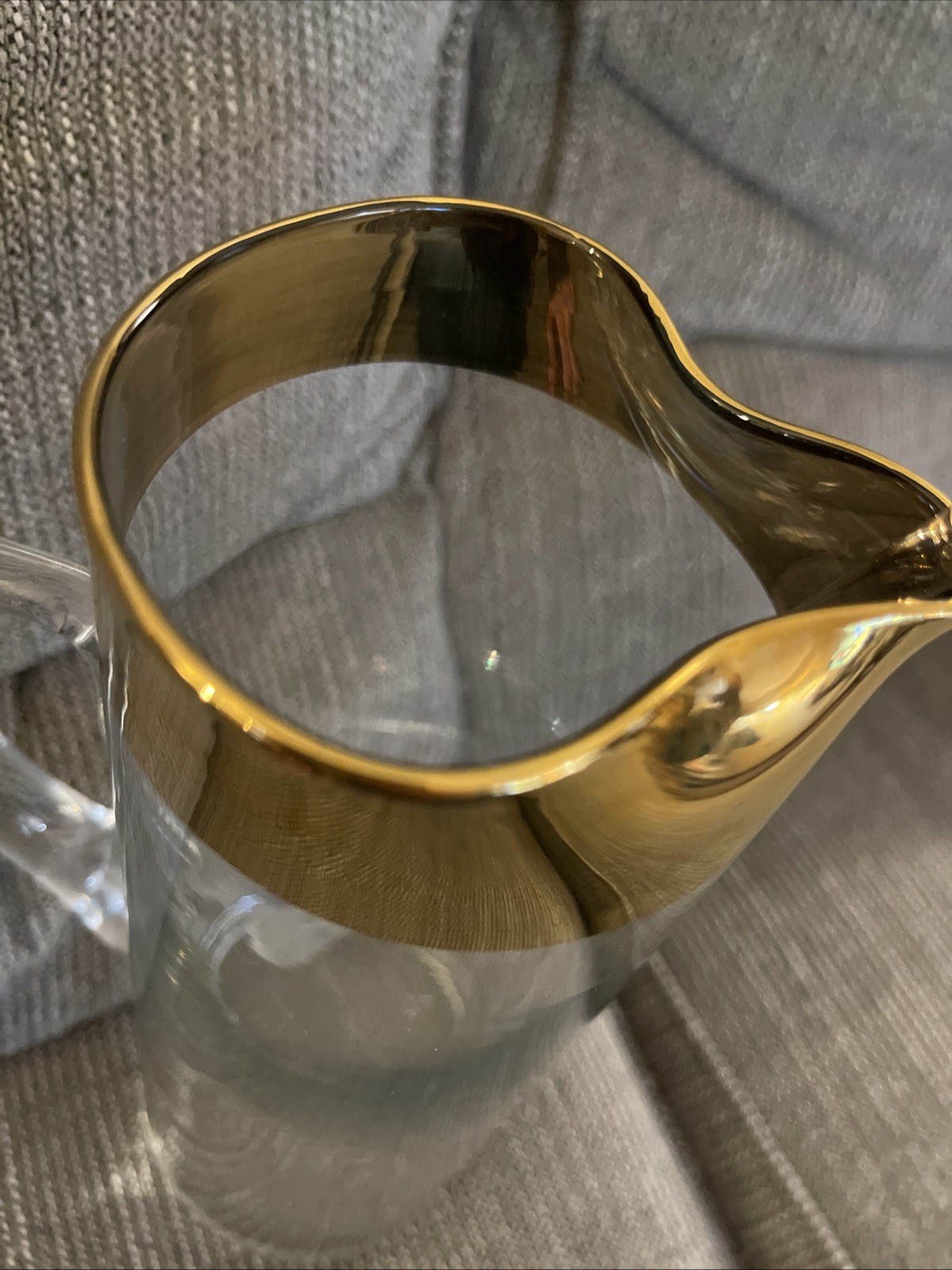 Golden by Avitra Glass Cocktail Pitcher Stir Stick Gold Rim Barware Vintage