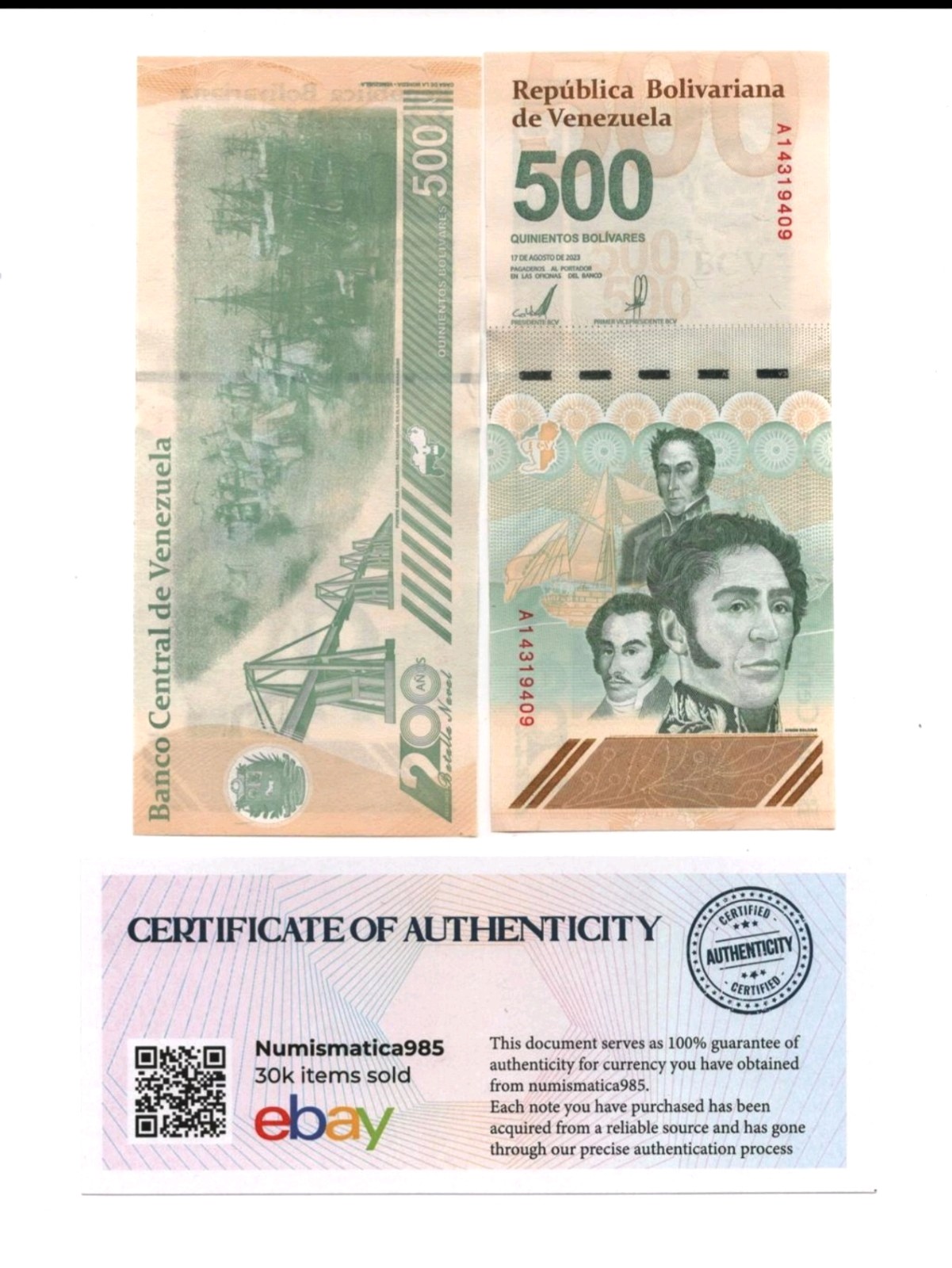 VENEZUELA 500 DIGITALES 2023 UNC x10 NEW 500 Million Bolívares – COA Included