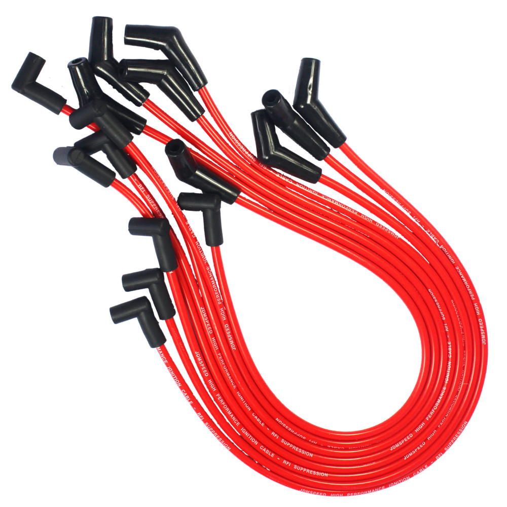 HEI RED Spiral Core SPARK PLUG WIRES 45 DEGREE END For BBC CHEVY 396-427-454-502