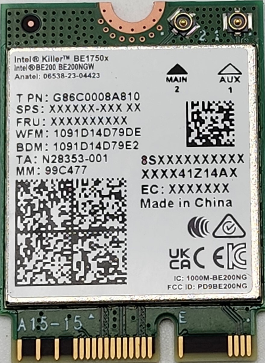Intel Killer BE200 1750x & BT 5.4 for M.2. pcie for Intel Processors Single Pack