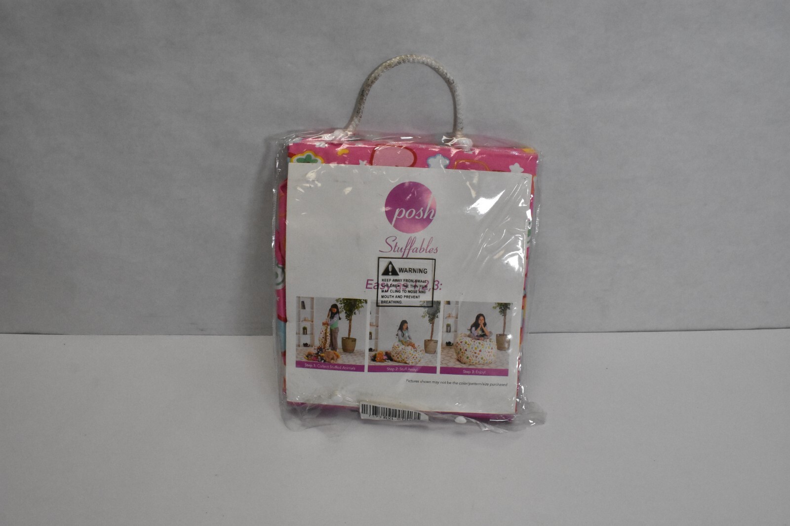 Posh Stuffables Kid Stuffed Animal Storage Bean Bag Chair Pink w/ Hearts & Stars