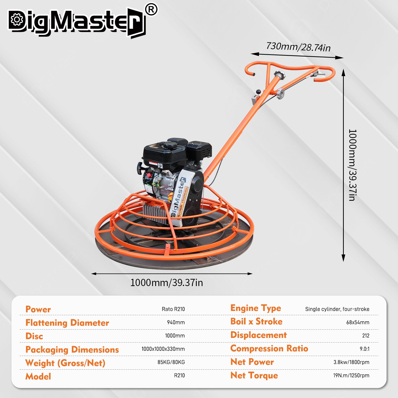 7HP Gas Power 39.37" Cement Surface Finishing Power Trowel Machine w/Float Pan
