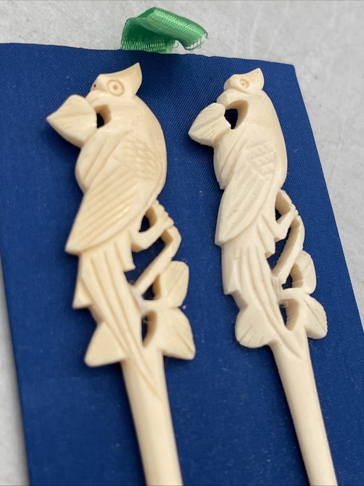 Vintage Unused Carved Fork & Spoon Bird Original Box Made in China