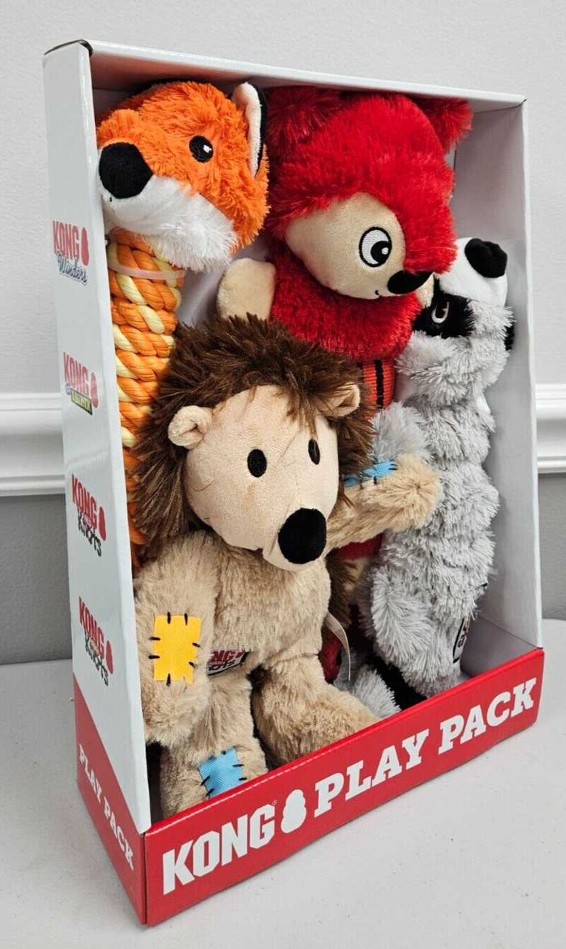 Kong Play Pack Dog Toy 4 count Holiday Gift Set Plush Pack Canine Doggy Toys NEW