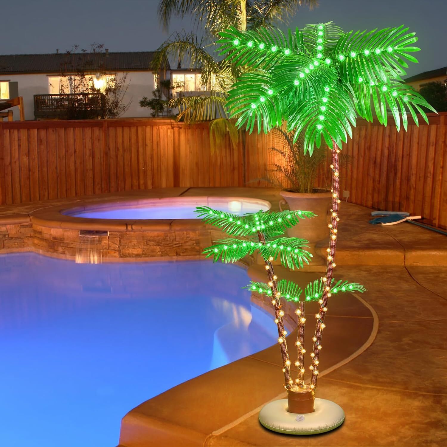 7FT Lighted Palm Tree 3 Trunks LED Christmas Tree Lights for Yard Pool Bar Party