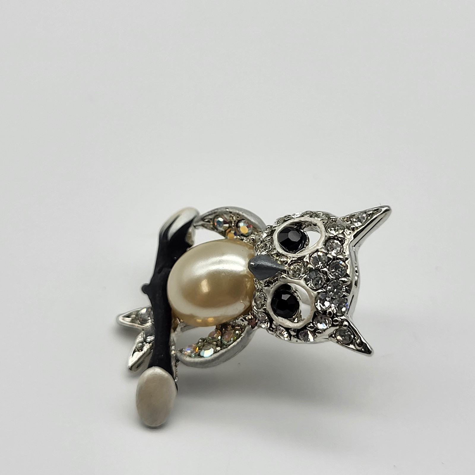 Fun Whimsical Owl Tie Tack lapel pin rhinestone bird Estate Jewelry