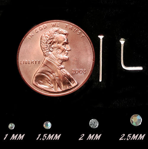 925 Sterling Silver Straight L Bend Nose Stud Ring 1MM 1.5MM 2MM 2.5MM CZ 22G