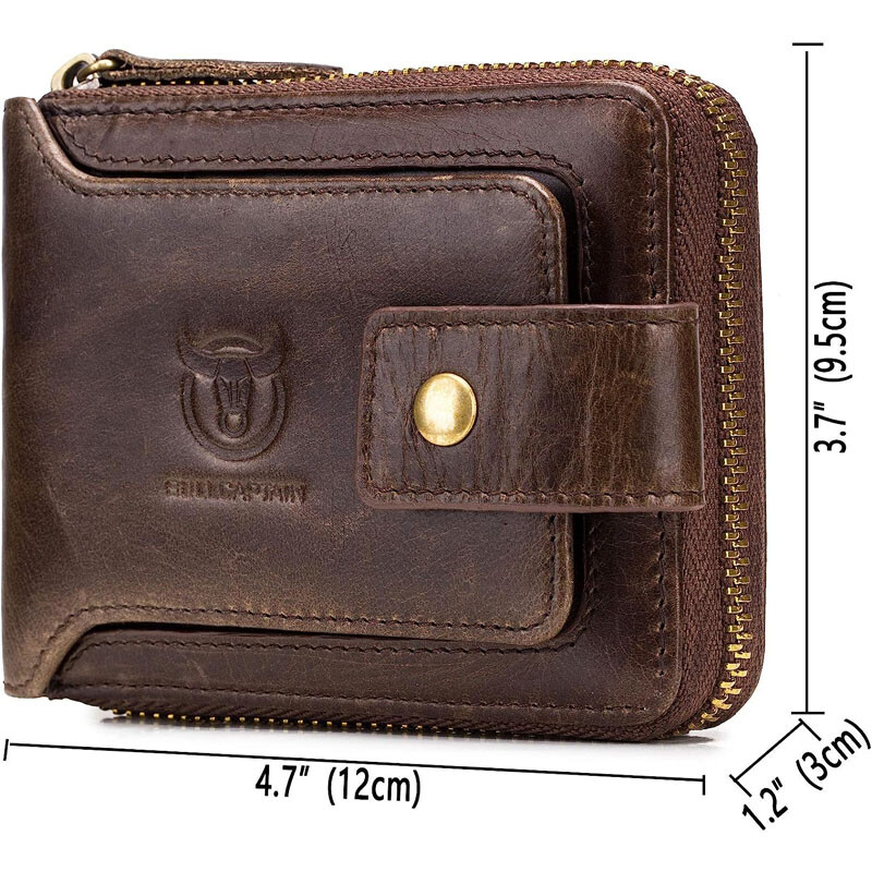 Genuine Leather Zipper Wallet Mens RFID Blocking Bifold Zip Around Card Holder