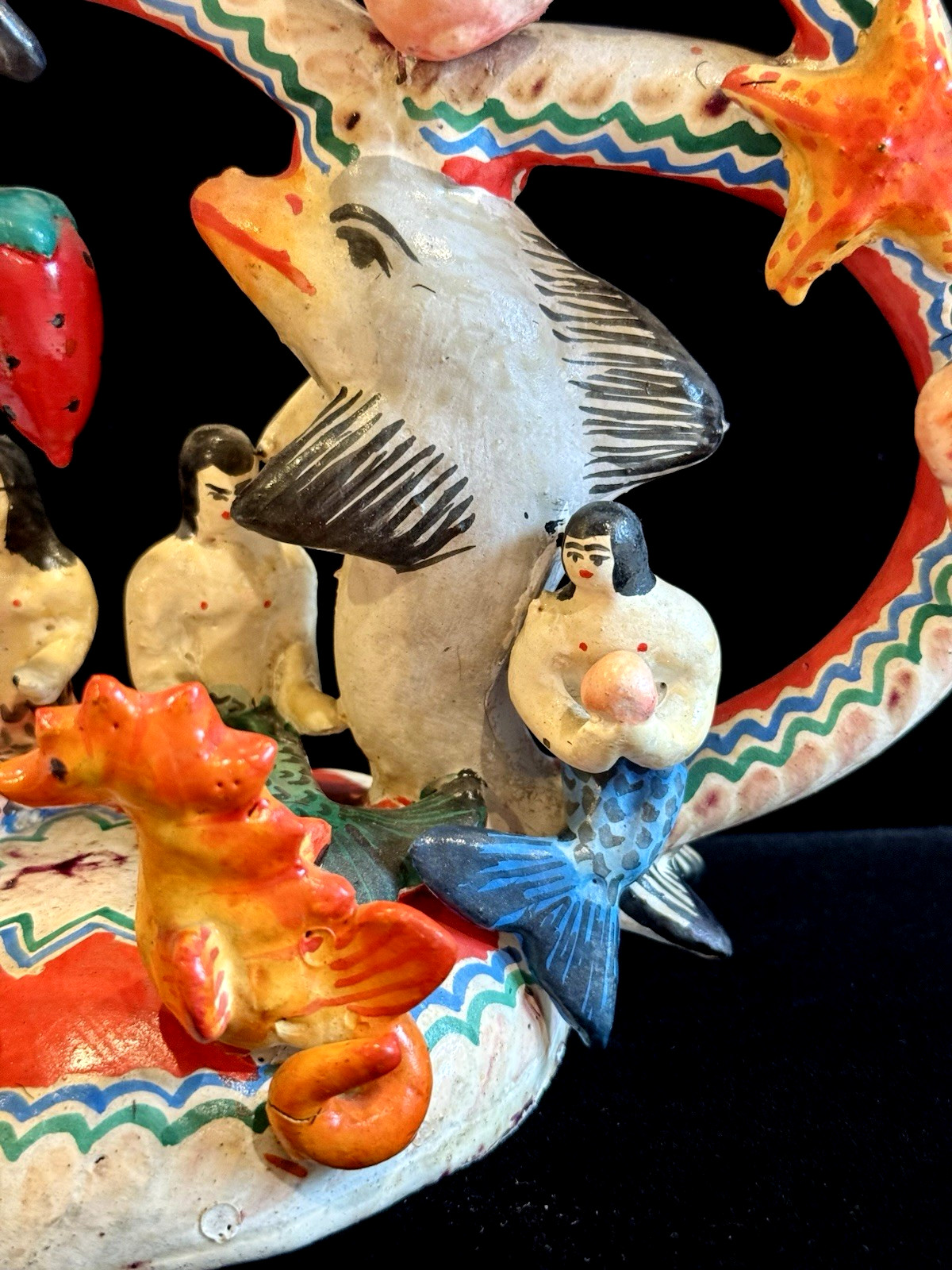 Vintage Mexican Tree of Life Pottery LARGE Mermaid Folk Art Arboles De Vida 12"