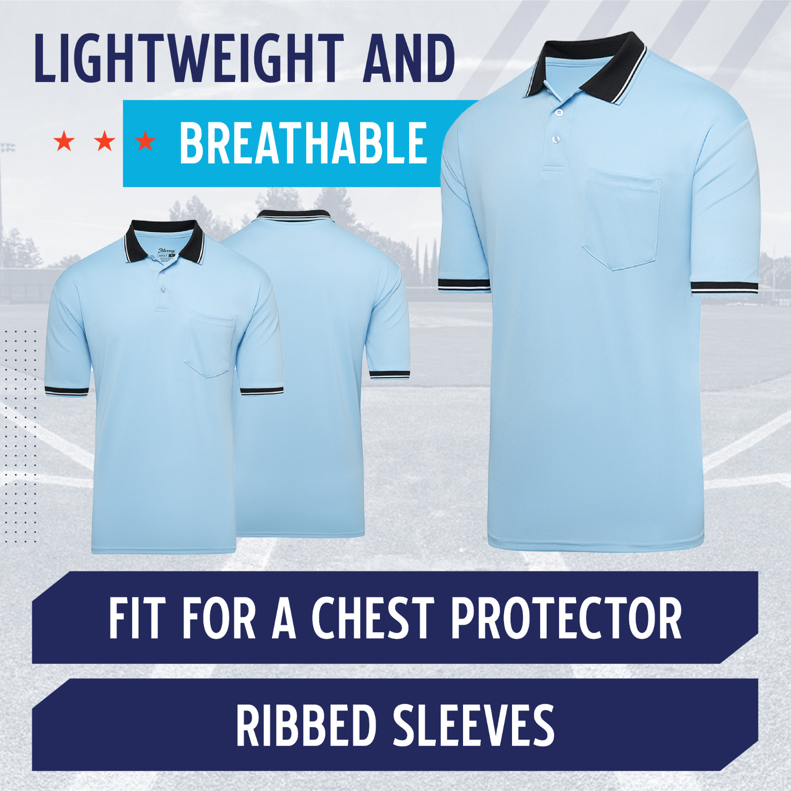 Murray Sporting Goods Light Blue Short Sleeve Baseball and Softball Umpire Shirt