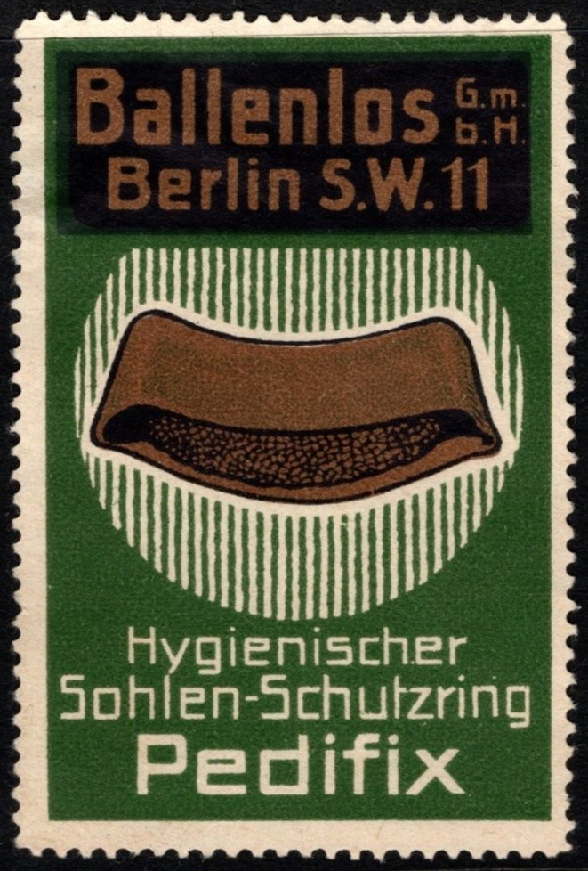 Vintage Germany Poster Stamp Ballenlos Pedifix Hygienic Sole Protection Insert
