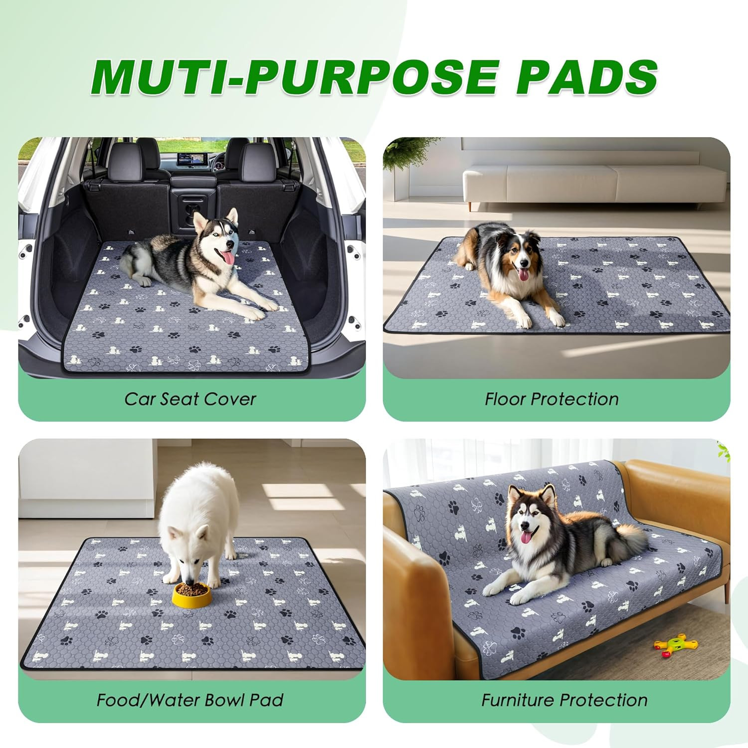Washable Pee Pads for Dogs, 4 Pack Absorbent Reusable Training Dog Pads Pet Pupp