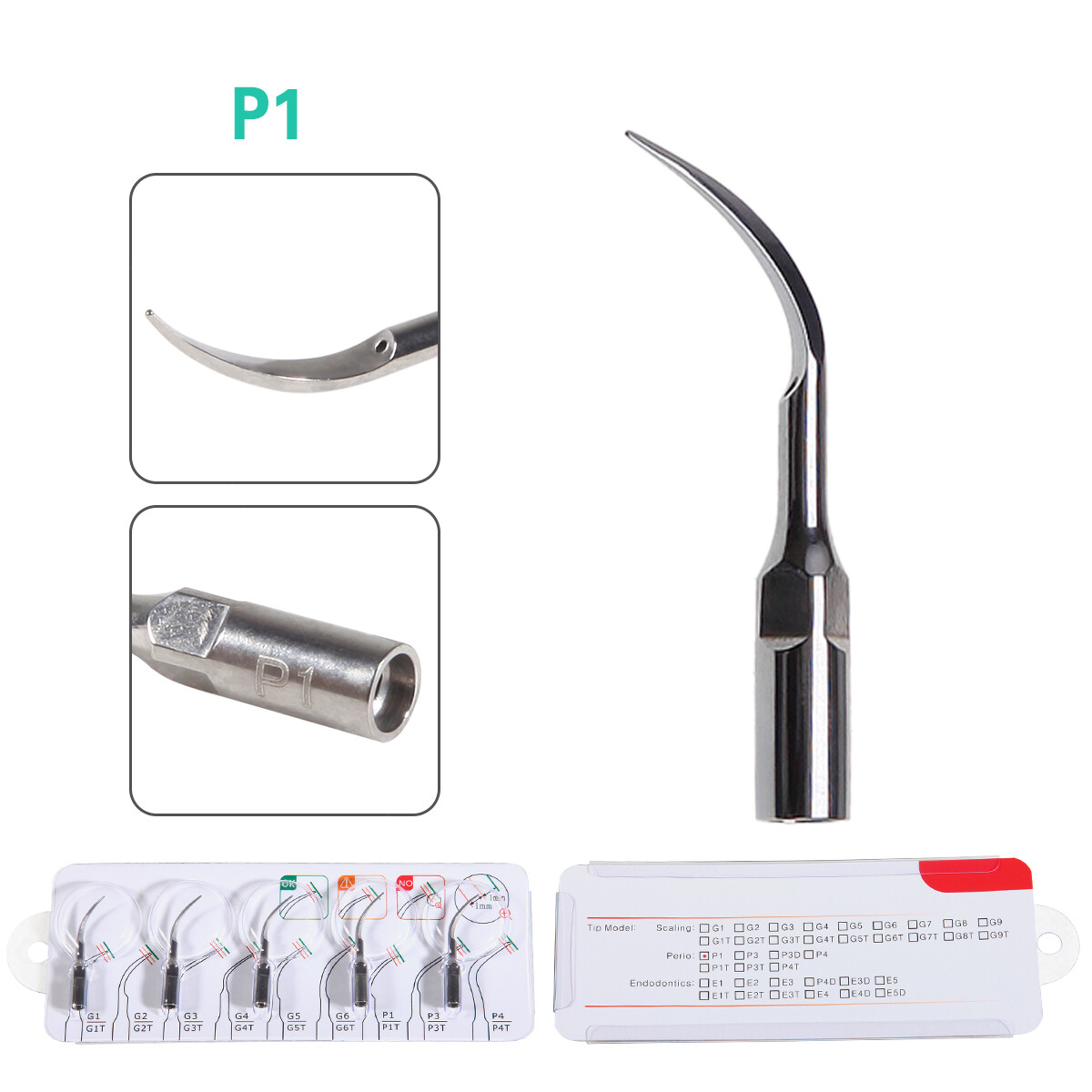 10* Dental Ultrasonic Piezo Perio Scaling Tips P1 for EMS Woodpecker Handpiece
