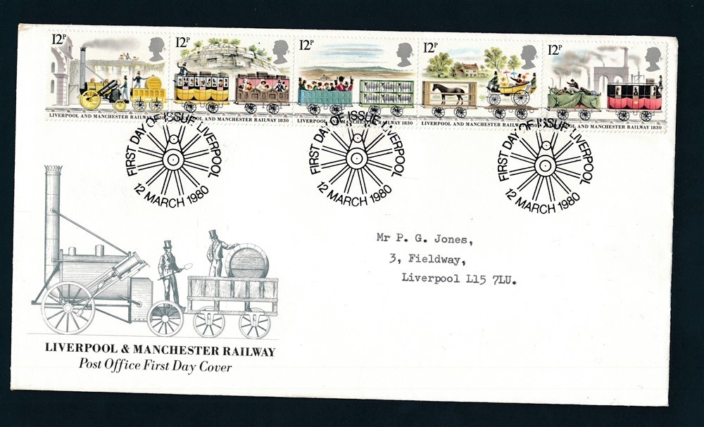 D470313 Great Britain FDC Trains Locomotives Railroad Liverpool & Manchester