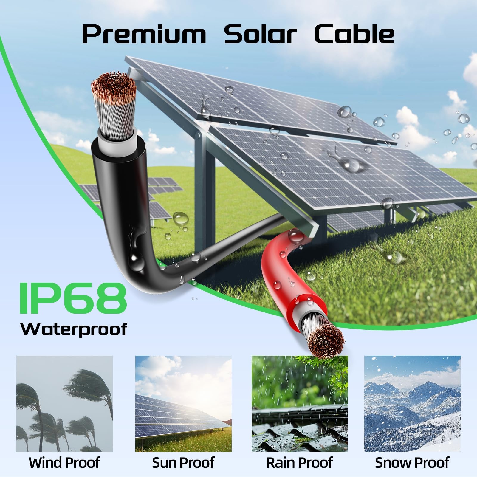 Bateria Power Solar Panel Wire 50Ft Black and Red 10AWG, Black+Red