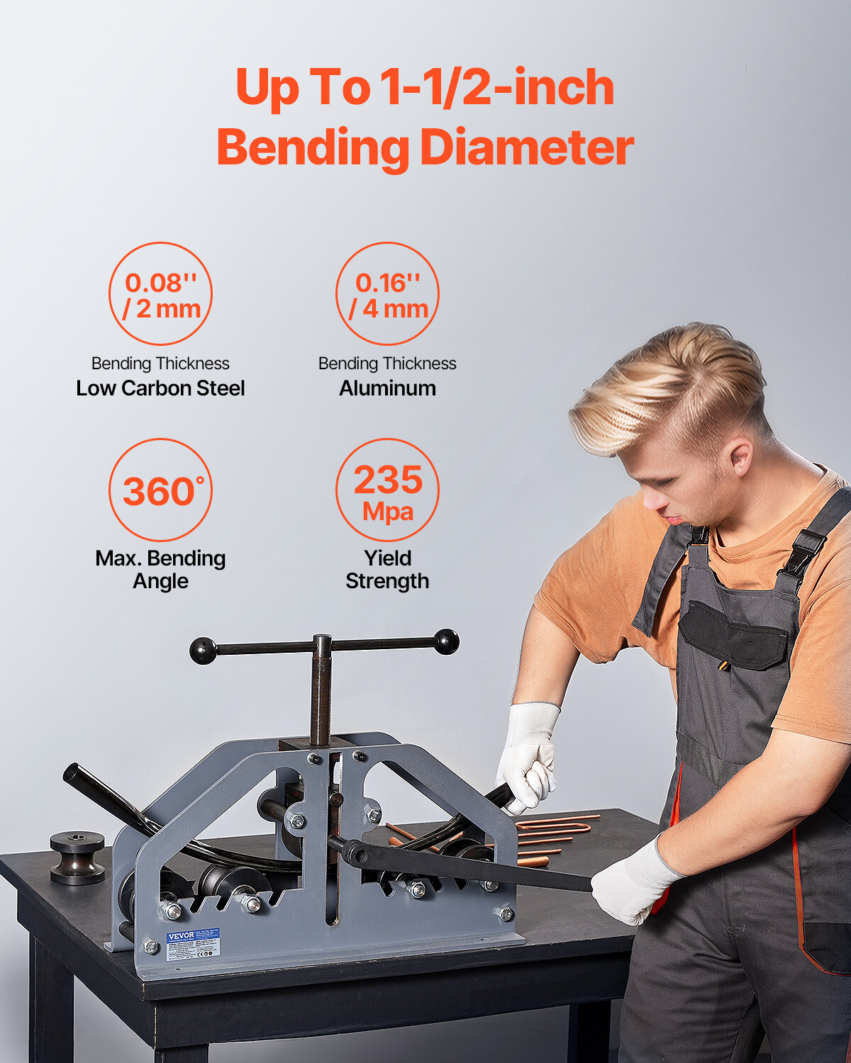 Tube Roller Bender Max 1-1/2" Manual Tube Pipe Roller Bender with 6 Dies