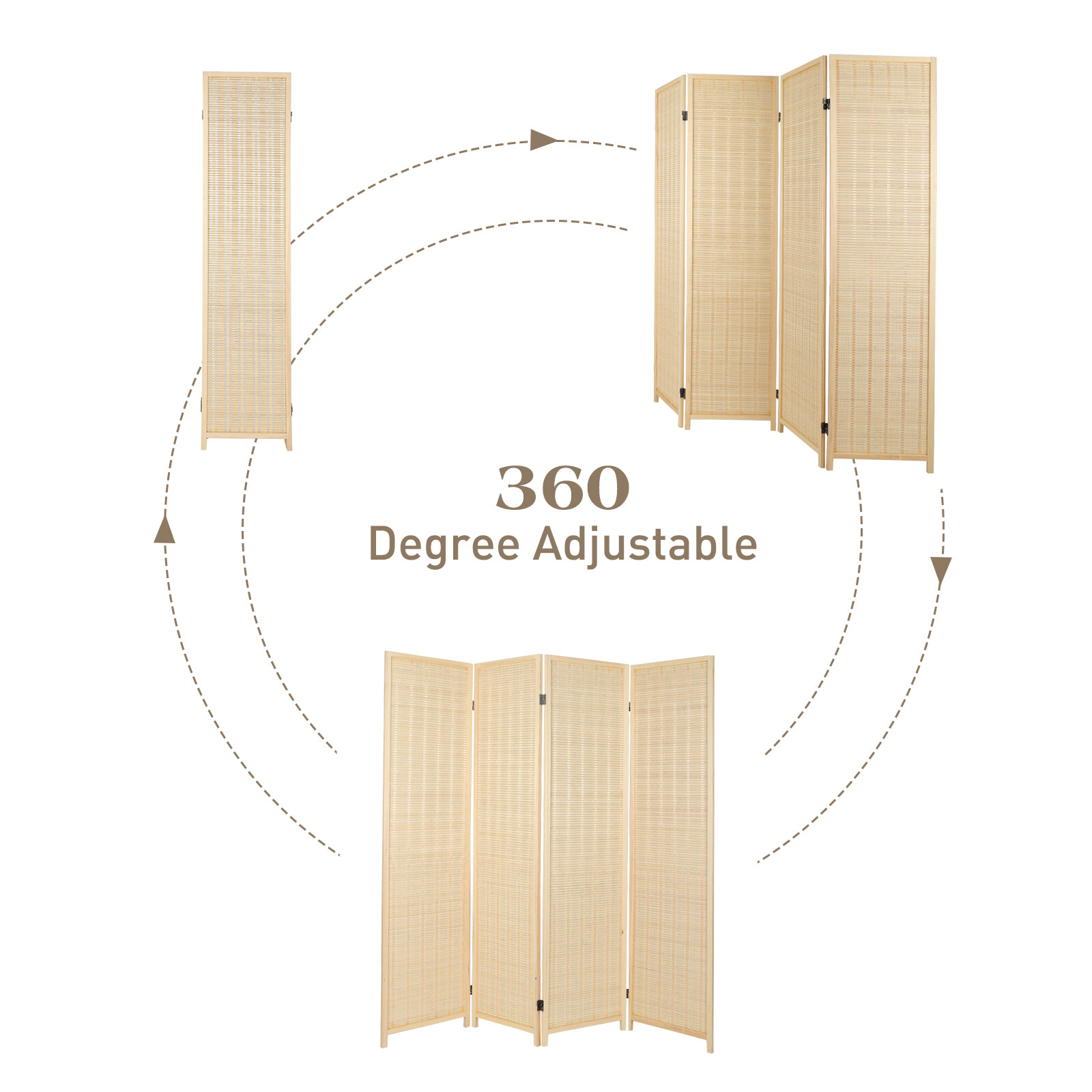 Room Divider Folding Privacy Screen 4 Panel Bamboo Partition Wall Separation