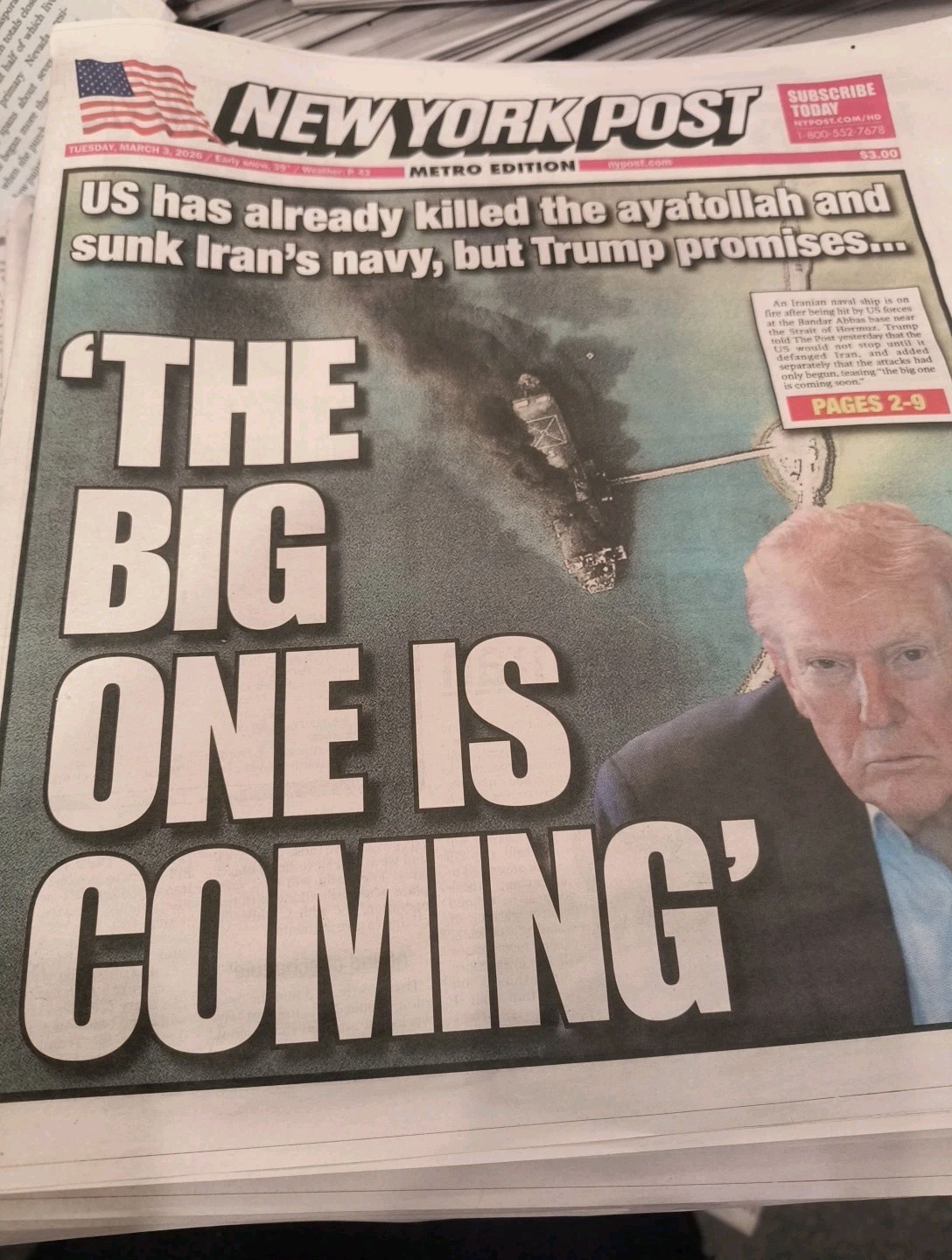 The New York Post Tuesday March 3 2026 The Big One Is Coming