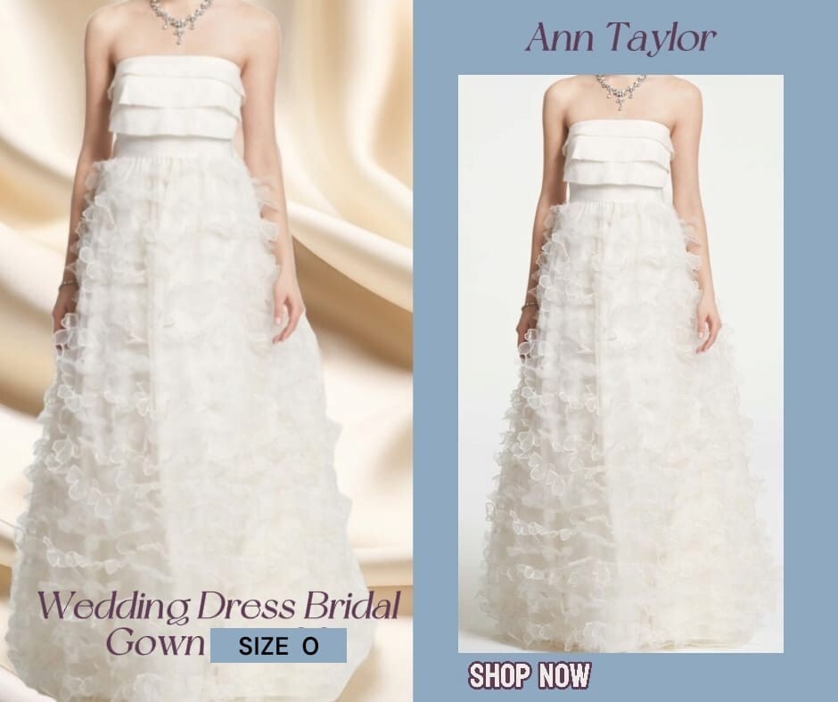 Chiffon wedding dress Ann Taylor Bridal Gown Ivory size 0 Ruffle-Shoulder NWT