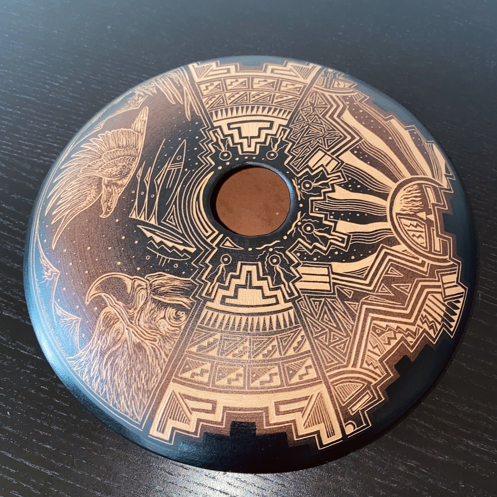 Reynold Begay Seed Pot Navajo Native American Hand Carved Sun Eagle Geometric