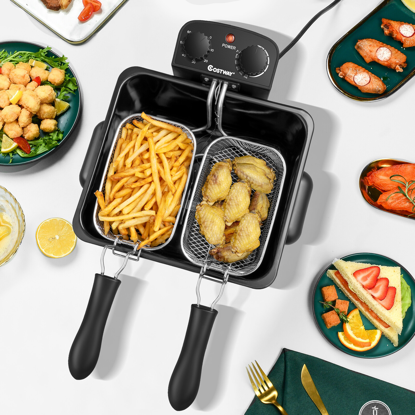 Costway Electric Deep Fryer 5.3QT/21-Cup Stainless Steel 1700W w/ Triple Basket