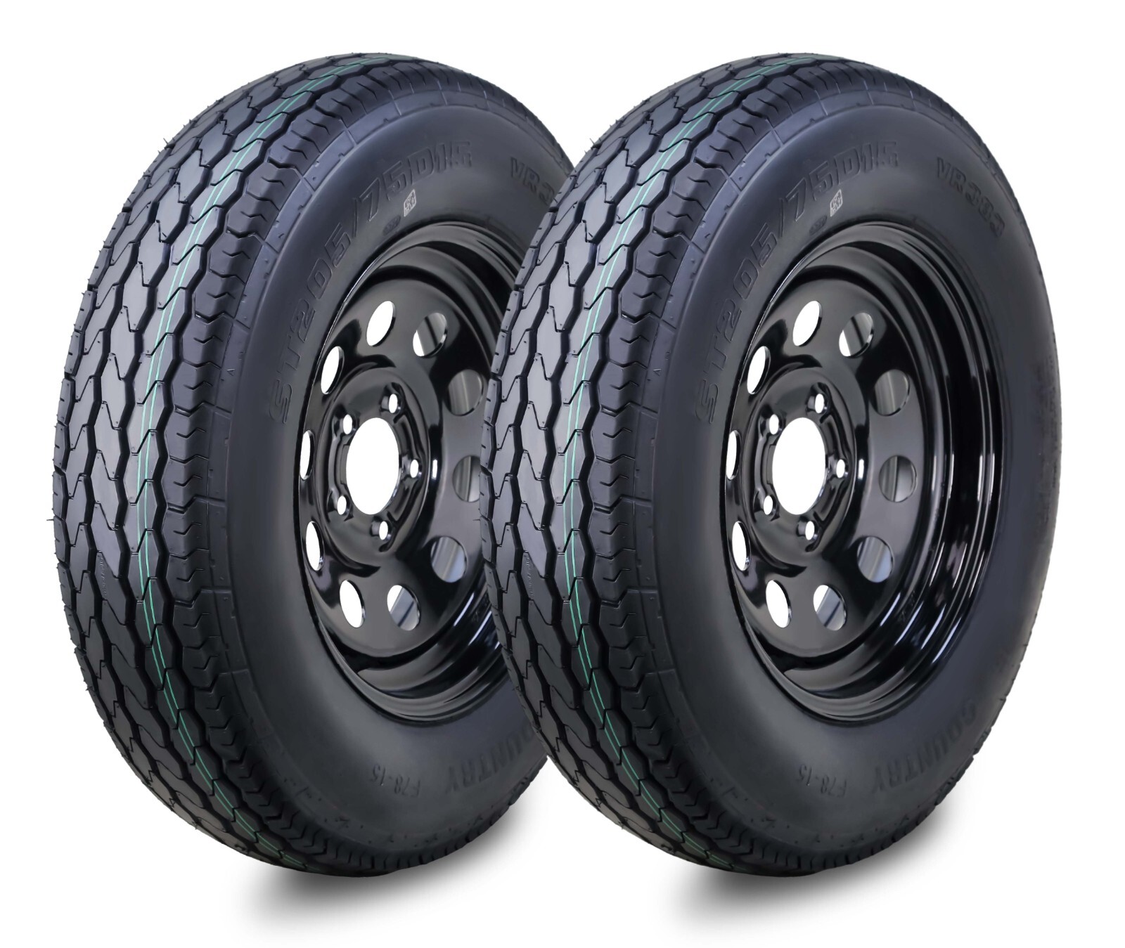 2 Free Country Trailer Tire Rims ST205/75D15 6-Ply Black Mod Rim 5 Lug on 4.5"