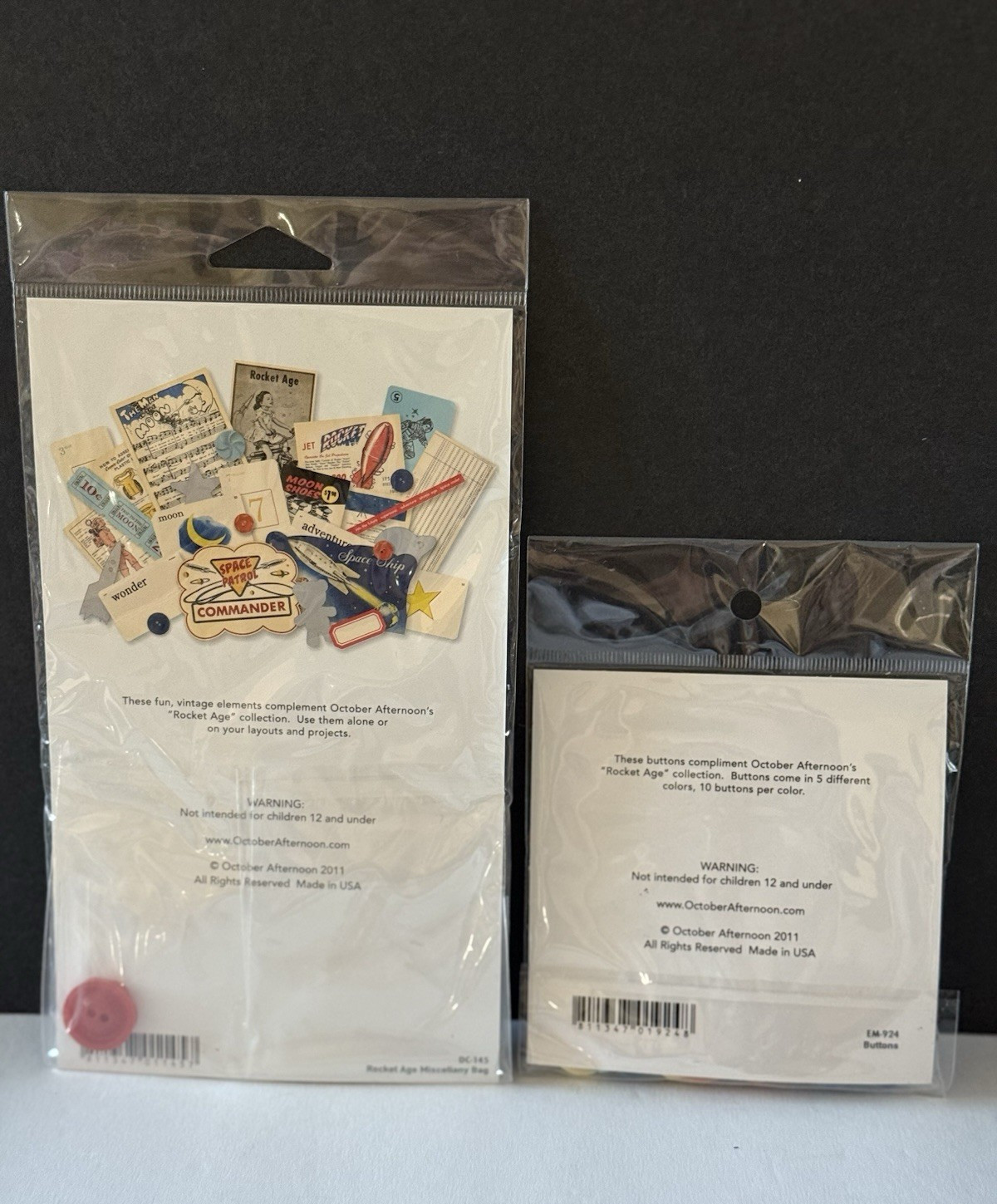 RARE October Afternoon 2011 ROCKET AGE Miscellany & Buttons Packs Lot