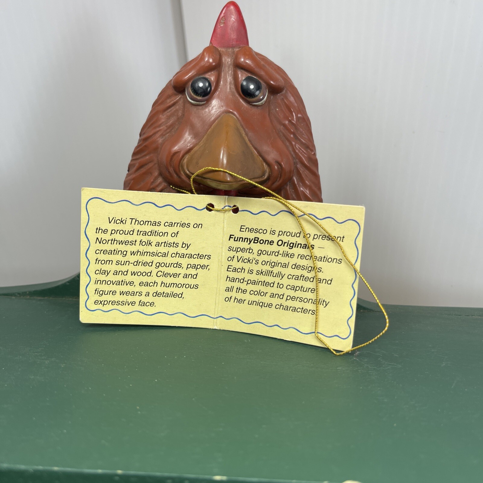 Hand Painted Hanging Shelf Vintage Green Rooster Chicken 1999 Country Folk Art