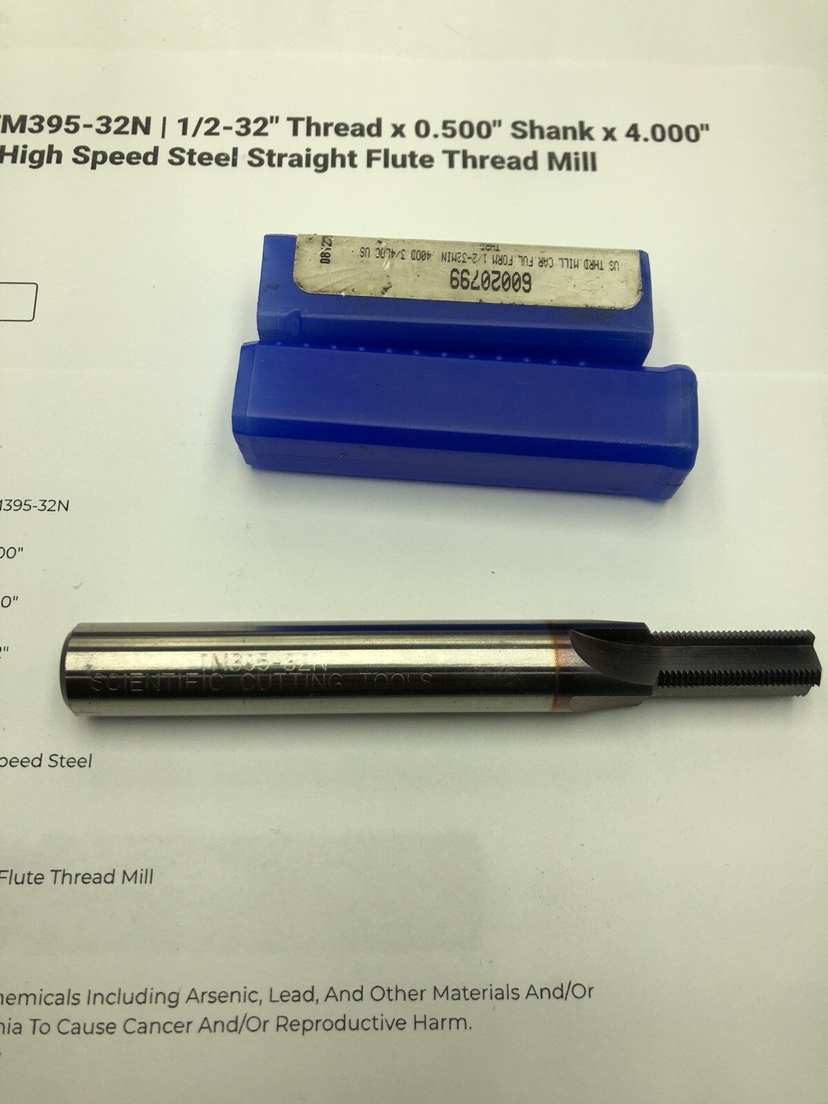 SCT Thread Mill - TM395-32N 1/2-32 1/2" Shank, 4FL - NEW HSS