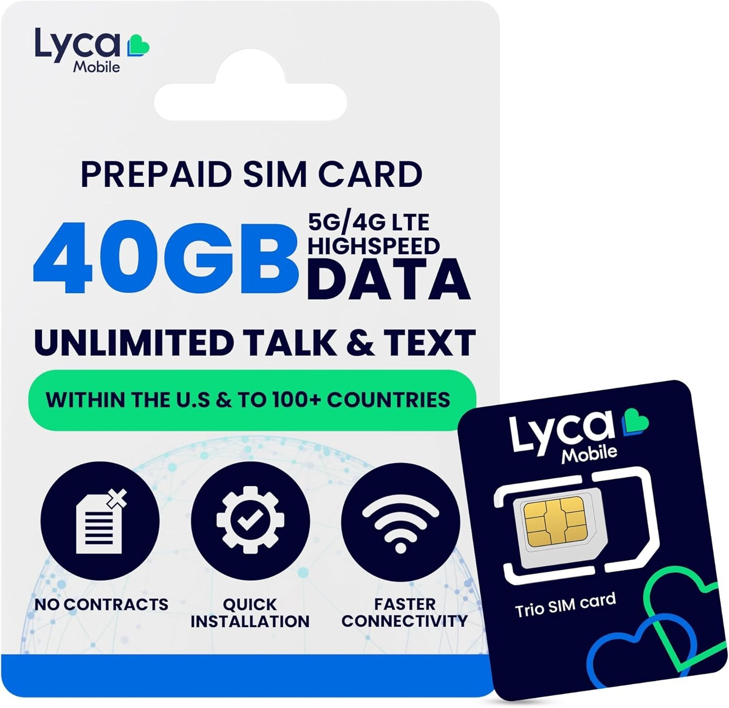 Lycamobile Prepaid SIM Card 40GB W/ 10GB Hotspot Unlimited Intl Talk/Text 5G/4G
