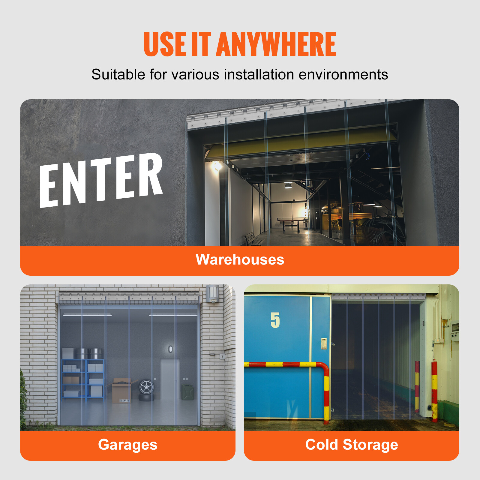 VEVOR Strip Curtain PVC Door Curtain 38" x 84" Cooler Freezer Clear Plastic