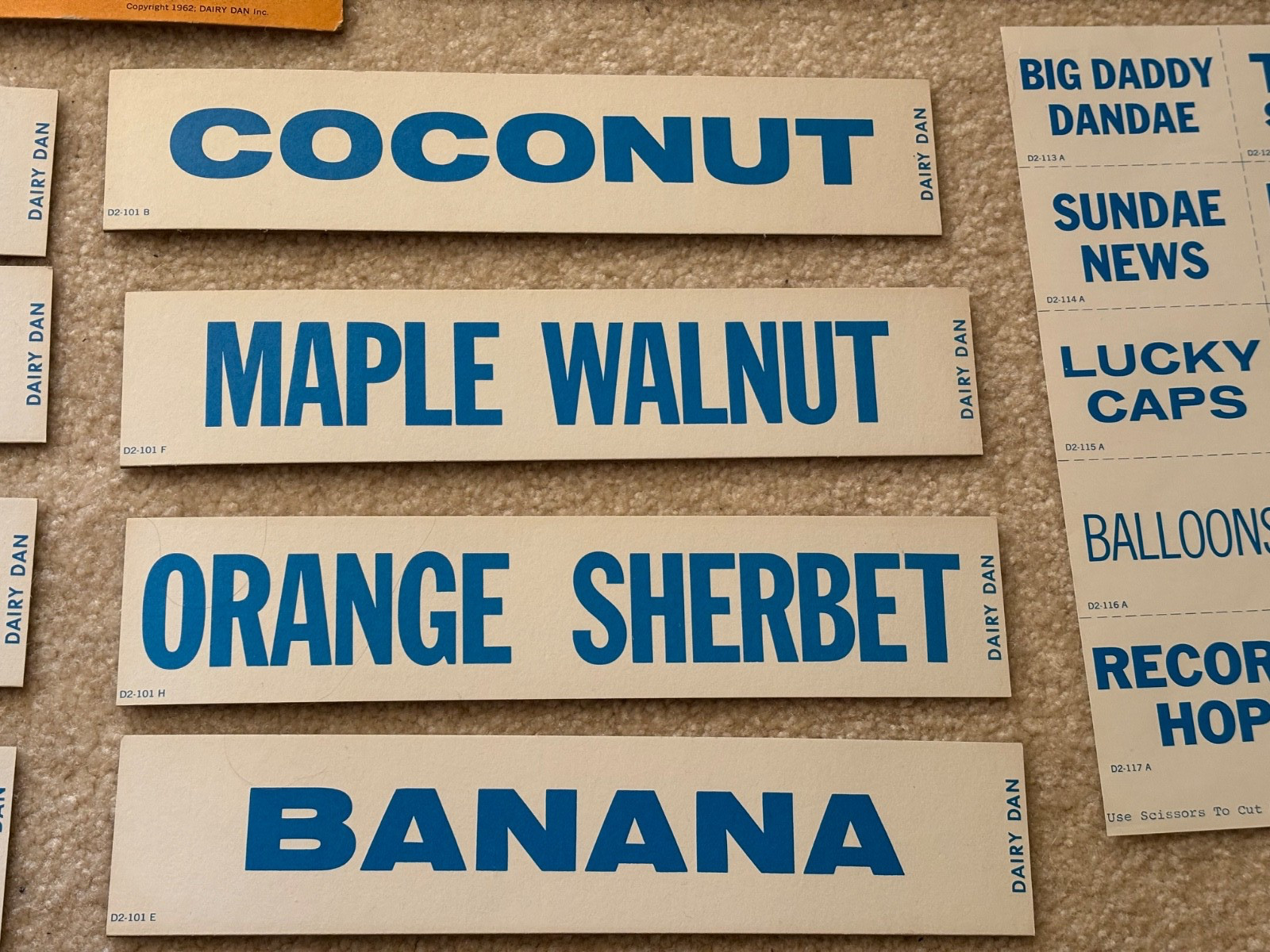 1962 Vintage Dairy Dan Inc. Ice Cream, Daily Flavor Menu Board