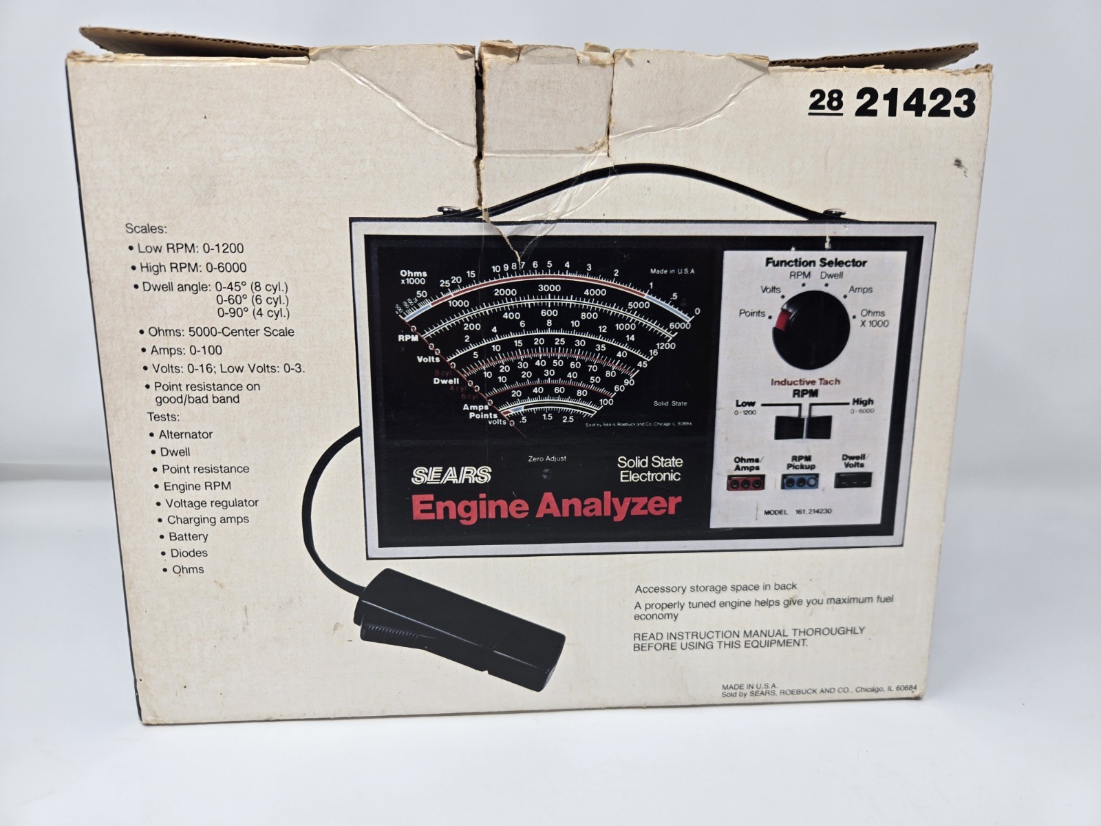 NICE Vintage Sears Engine Analyzer Model 28-21423 w/ Leads & Manual