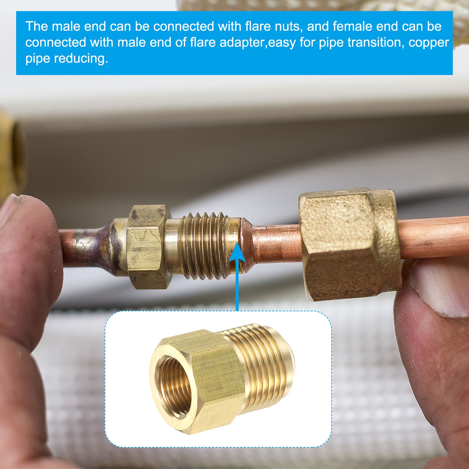 3/8" Female Flare x 5/8" Male Flare Connector Adapter Reducing Brass Tone