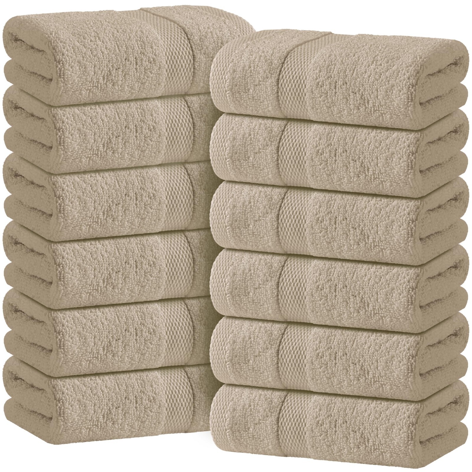 Hand Towels Cotton  - Soft & Absorbent - 16x27 Inch - 12 Pack - Taupe Wealuxe