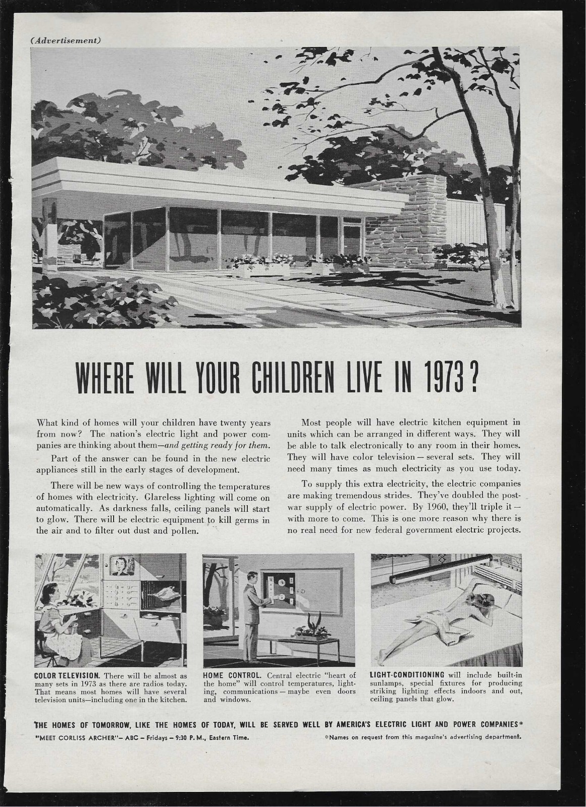 1953 America's Light And Power Companies Print Ad Homes Of Tomorrow...